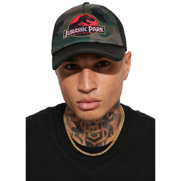 Jurassic Park Camo Snapback Trucker Mesh Hat Cap - OSFM - Picture 1 of 4